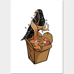 Amazing crow eating delicious ramen box Posters and Art
